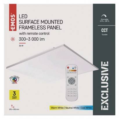 ZM5183 LED panel 60x60 čtvercový přisazený 36W bez rámečku, stmív. se změnou CCT EMOS Lighting