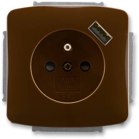 ABB 5569A-A02357 H Zásuvka 1násobná s kolíkem, s clonkami, s USB nabíjením
