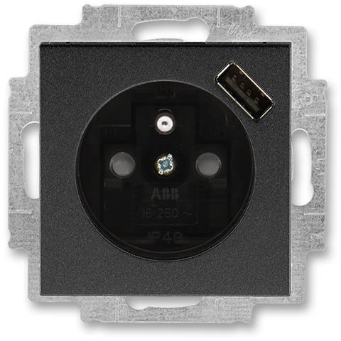 ABB 5569H-A02357 63 Levit Zásuvka 1násobná s kolíkem, s clonkami, s USB nabíjením