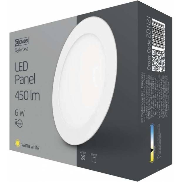 ZD1121 LED panel 120mm, kruhový vestavný bílý, 6W teplá bílá EMOS Lighting