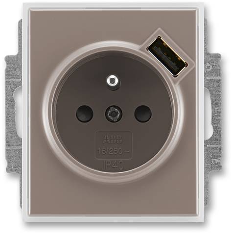 ABB 5569E-A02357 26 Time Zásuvka 1násobná s kolíkem, s clonkami, s USB nabíjením