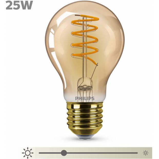 Philips Vintage stylová žárovka LED classic nahrada za 25W E27 GOLD spirálové vlákno stmívatelná výběr tvaru
