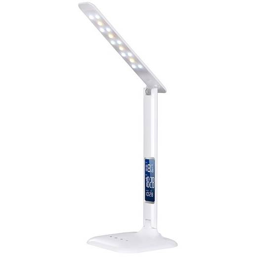 WO43 LED stmívatelná stolní lampička s displejem, 6W, volba teploty světla, bílý lesk Massive