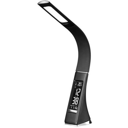 WO46-B LED stolní lampička s displayem, 6W, 4100K, kůže, černá Massive
