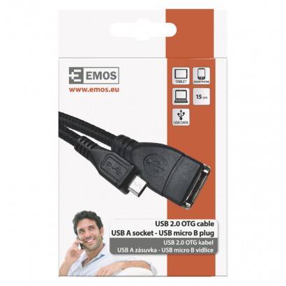 SM7053 USB kabel 2.0 A/F - micro B/M OTG 15cm černý EMOS