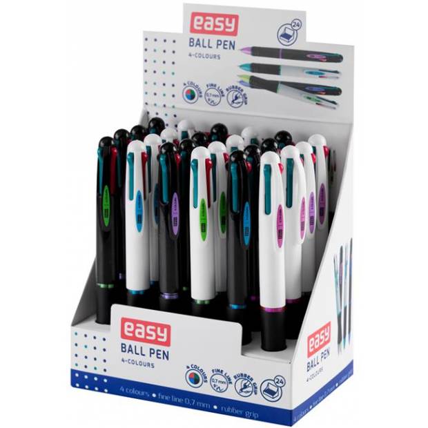 Čtyřbarevné kuličkové pero, 24 ks display EASY Office