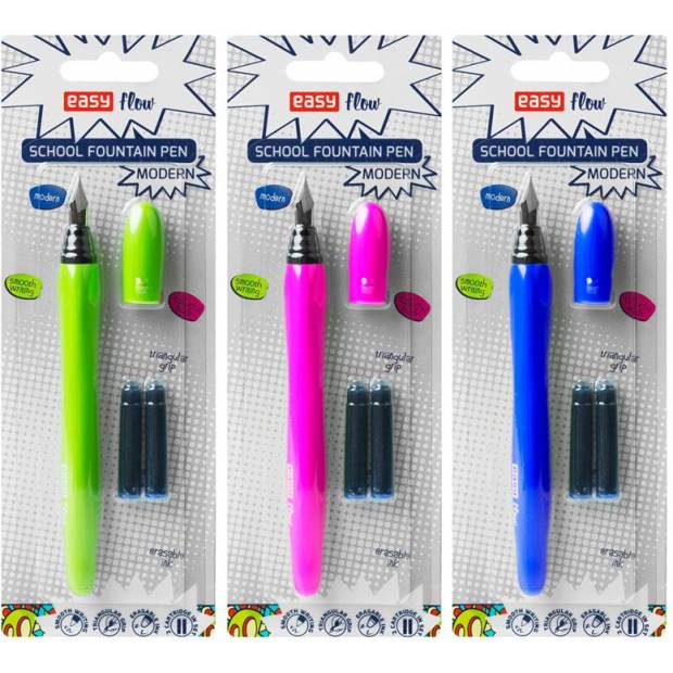 MODERN - set školní pero, 2 bombičky v blistru zelené / modré / růžové EASY Office
