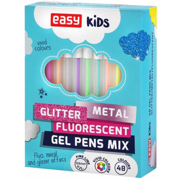 GLITTER - gelové pero - mix barev fluo, metal, glitter - 48ks/sada EASY Office