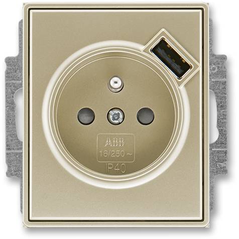 ABB 5569E-A02357 33 Time Zásuvka 1násobná s kolíkem, s clonkami, s USB nabíjením