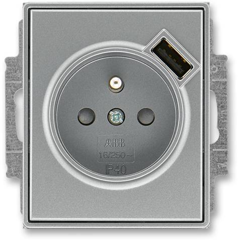 ABB 5569E-A02357 36 Time Zásuvka 1násobná s kolíkem, s clonkami, s USB nabíjením