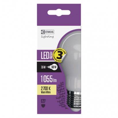 Z74276 LED žárovka Filament mléčná A60 7,6W E27 teplá bílá EMOS