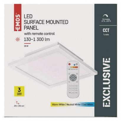 ZM5171 LED panel 30x30 čtvercový přisazený 20W s rámečkem, stmív. se změnou CCT EMOS Lighting
