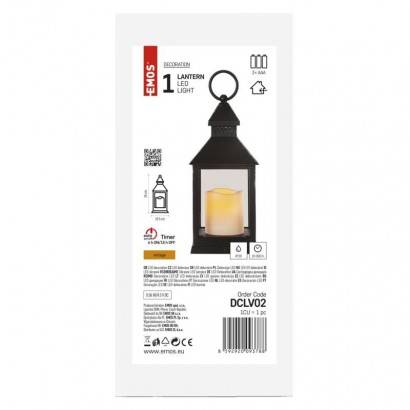 DCLV02 LED dekorace – lucerna antik černá blikající, 3x AAA, vnitřní, vintage, časovač EMOS Lighting