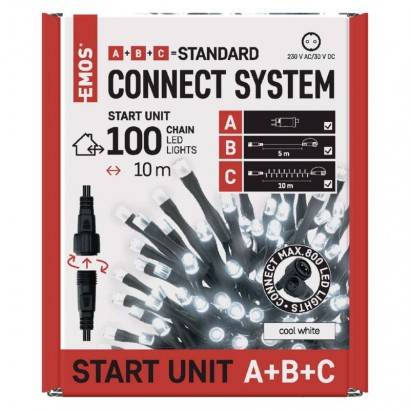 D1AC01 Základní sada pro spojovací řetězy Standard, 10 m, venkovní, studená bílá, časovač EMOS Lighting