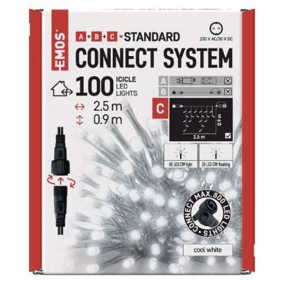 D1CC02 Standard LED spojovací řetěz blikající – rampouchy, 2,5 m, venkovní, studená bílá, časovač EMOS Lighting