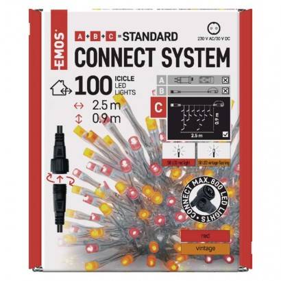 D1CD01 Standard LED spojovací řetěz pulzující – rampouchy, 2,5 m, venkovní, červená/vintage EMOS Lighting