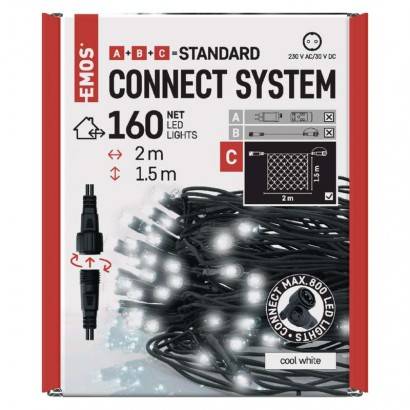D1DC01 Standard LED spojovací vánoční řetěz – síť, 1,5x2 m, venkovní, studená bílá, časovač EMOS Lighting