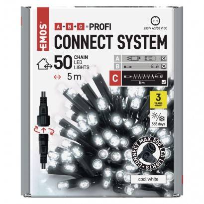 D2AC01 Profi LED spojovací řetěz černý, 5 m, venkovní i vnitřní, studená bílá, časovač EMOS Lighting