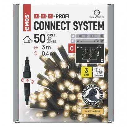 D2CW01 Profi LED spojovací řetěz černý – rampouchy, 3 m, venkovní, teplá bílá EMOS Lighting