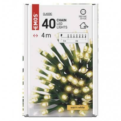 D4AW01 LED vánoční řetěz, 4 m, venkovní i vnitřní, teplá bílá, časovač EMOS Lighting
