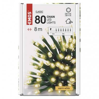 D4AW02 LED vánoční řetěz, 8 m, venkovní i vnitřní, teplá bílá, časovač EMOS Lighting
