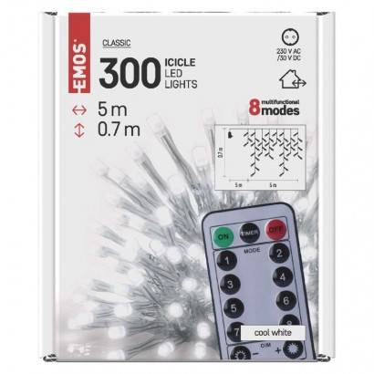 D4CC02 LED vánoční rampouchy, 5 m, venkovní i vnitřní, studená bílá, ovladač, programy, časovač EMOS Lighting