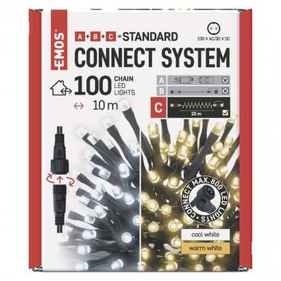 D1AN01 Standard LED spojovací vánoční řetěz, 10 m, venkovní, teplá/studená bílá, časovač EMOS