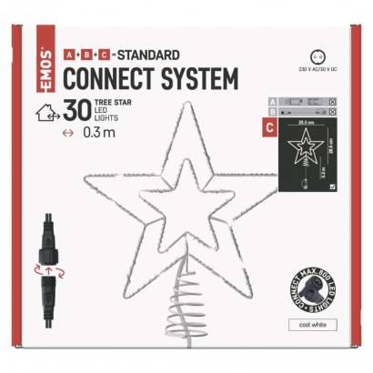D1ZC01 Standard LED spojovací vánoční hvězda, 28,5 cm, venkovní i vnitřní, studená bílá, časovač EMOS