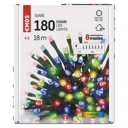 D4AM09 LED vánoční řetěz, 18 m, venkovní i vnitřní, multicolor, programy EMOS Lighting