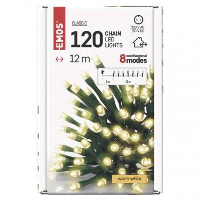 D4AW09 LED vánoční řetěz zelený, 12 m, venkovní i vnitřní, teplá bílá EMOS
