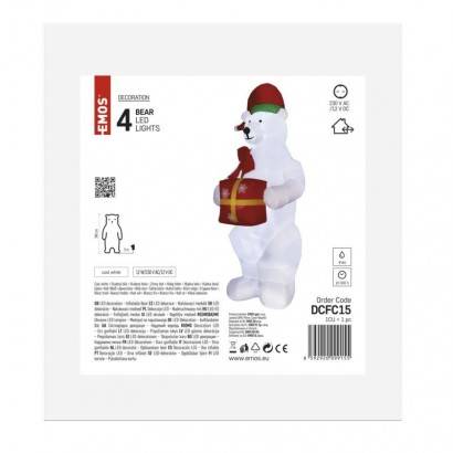 DCFC15 LED lední medvěd s vánočním dárkem, nafukovací, 240 cm, venkovní i vnitřní, studená bílá EMOS