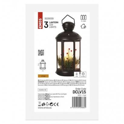 DCLV15 LED dekorace – vánoční lucerna se svíčkami černá, 35,5 cm, 3x C, vnitřní, vintage EMOS