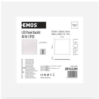 ZR7612M LED panel backlit 60×60, čtvercový vestavný bílý, 40W neutr. b. EMOS Lighting