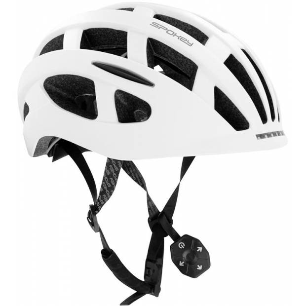 Spokey POINTER PRO Cyklistická přilba pro dospělé s LED blikačkou a blinkry, 55-58 cm, bílá Spokey