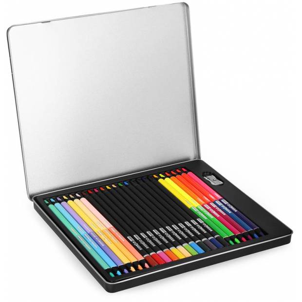 Trojhranné pastelky v kovové krabičce, 24 ks/ 36 barev/sada  EASY Office