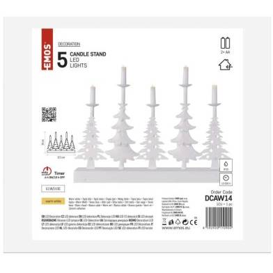 DCAW14 LED svícen – vánoční stromy se svíčkami, 24 cm, 2x AA, vnitřní, teplá bílá, časovač EMOS