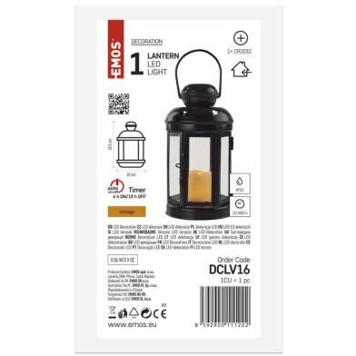 DCLV16 LED lucerna černá, kulatá, 18,5 cm, 1x CR2032, vnitřní, vintage, časovač EMOS