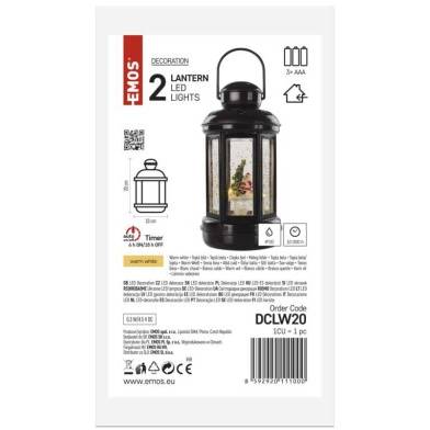 DCLW20 LED dekorace – vánoční lucerna se Santou, 20 cm, 3x AAA, vnitřní, teplá bílá, časovač EMOS
