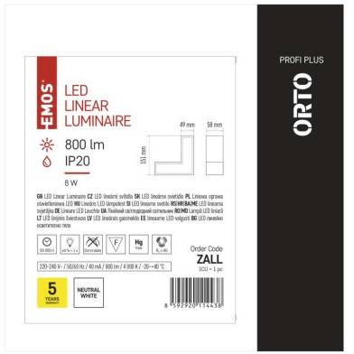 ZALL LED lineární svítidlo ORTO LCON 8W neutrální bílá EMOS Lighting
