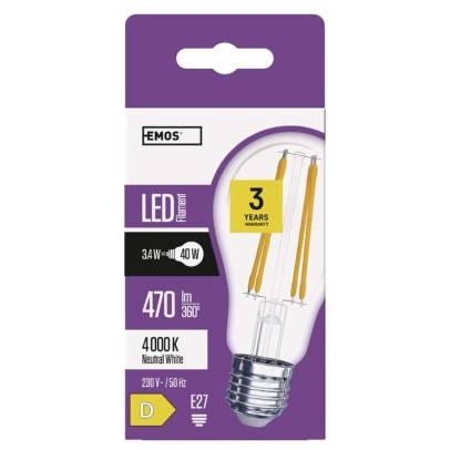 ZF5121 LED žárovka Filament A60 3,4W E27 neutrální bílá EMOS Lighting