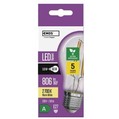 ZF5147 LED žárovka Filament A60 / E27 / 3,8 W (60 W) / 806 lm / teplá bílá EMOS Lighting