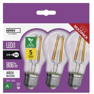 ZF5148.3 LED žárovka Filament A60 / E27 / 3,8 W (60 W) / 806 lm / neutrální bílá EMOS Lighting
