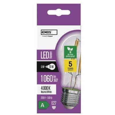 ZF5158 LED žárovka Filament A60 / E27 / 5 W (75 W) / 1 060 lm / neutrální bílá EMOS Lighting