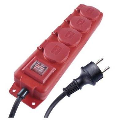 P14201 Prodlužovací kabel 10 m / 4 zásuvky / s vypínačem / černo-červený / guma-neopren / 1,5 mm2 EMOS