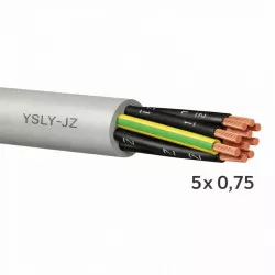 Flexibilní ovládací kabel YSLY-JZ  5x 0,75 černé žíly číslované + žlutozelená