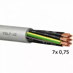 Flexibilní ovládací kabel YSLY-JZ 7x 0,75 černé žíly číslované + žlutozelená